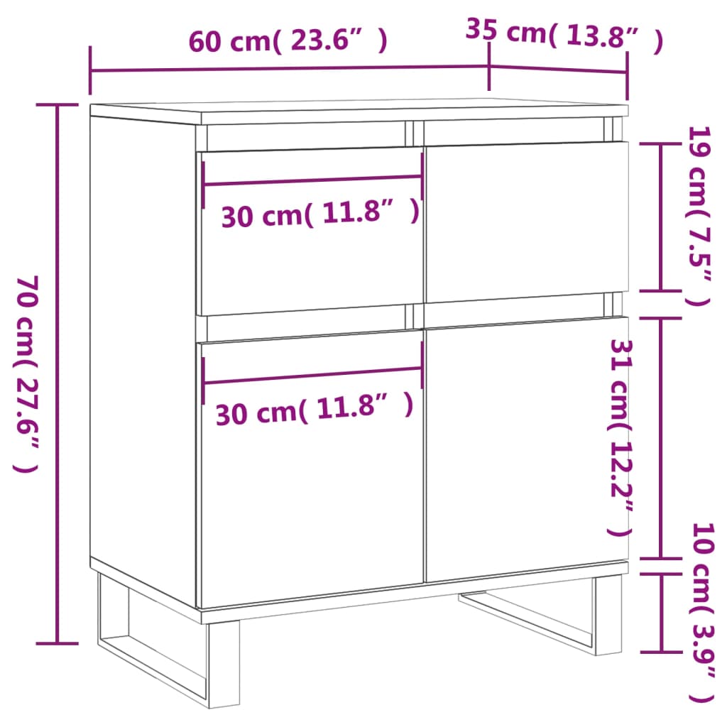 vidaXL Komoda hnedý dub 60x35x70 cm spracované drevo