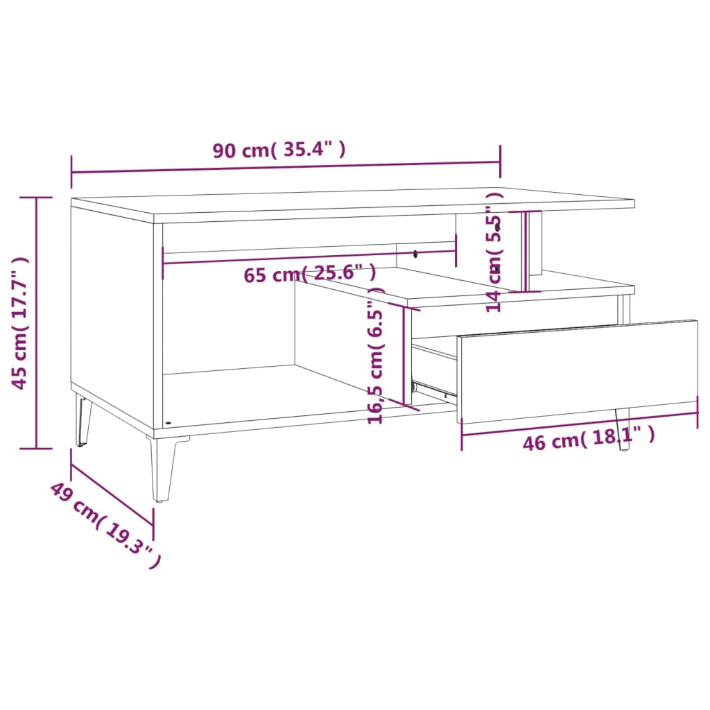 vidaXL Konferenčný stolík čierny 90x49x45 cm spracované drevo