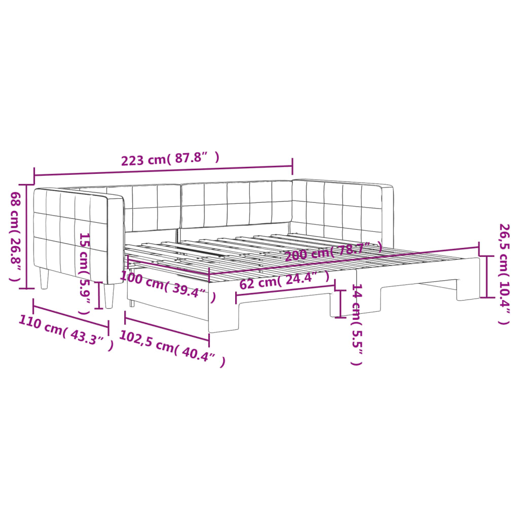 vidaXL Denná posteľ s rozkladacou posteľou bledosivá 100x200 cm zamat