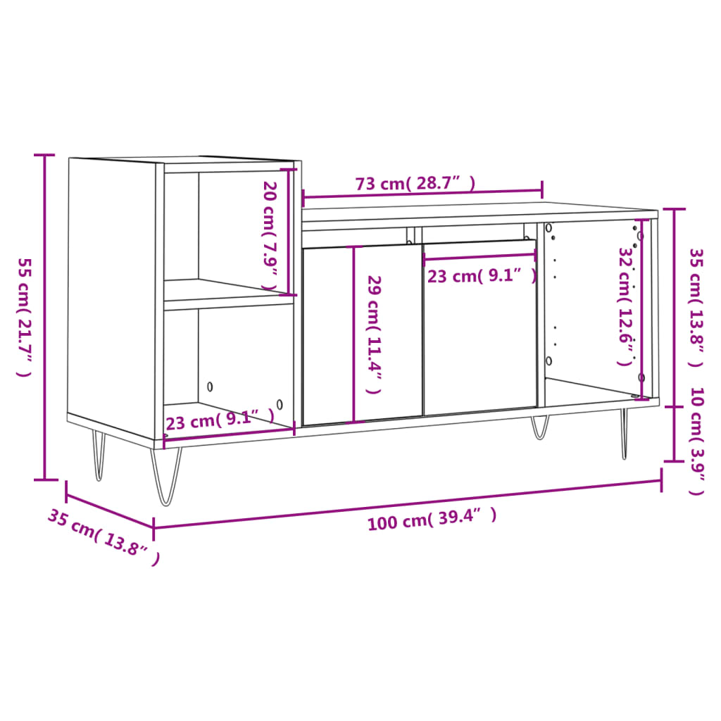 vidaXL TV skrinka sivý dub sonoma 100x35x55 cm spracované drevo