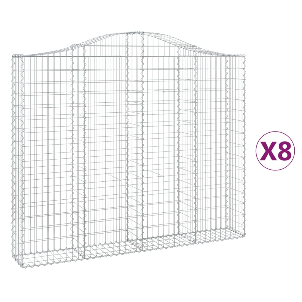 vidaXL Oblúkové gabiónové koše 8ks 200x30x160/180cm pozinkované železo