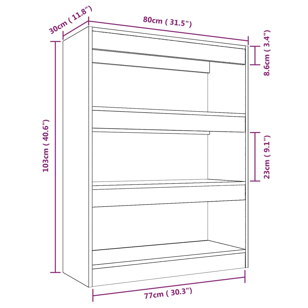 vidaXL Skriňa na knihy dub sonoma 80x30x103 cm spracované drevo