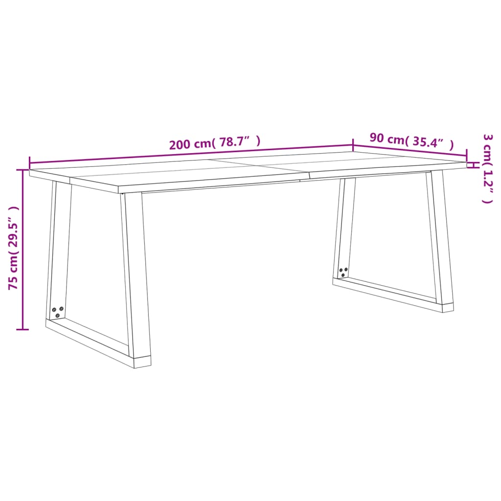 vidaXL Jedálenský stôl so živými hranami 200x90x75 cm akáciový masív