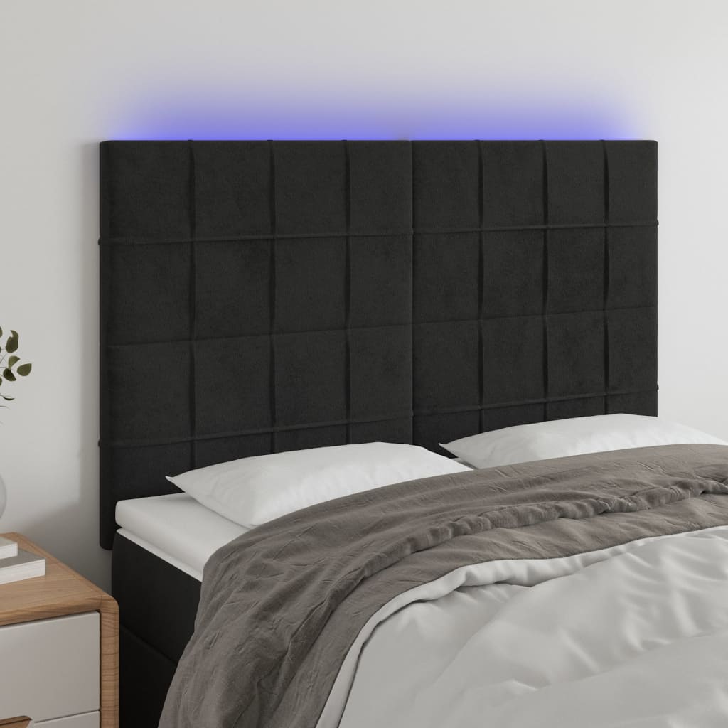 vidaXL Čelo postele s LED čierne 144x5x118/128 cm zamat