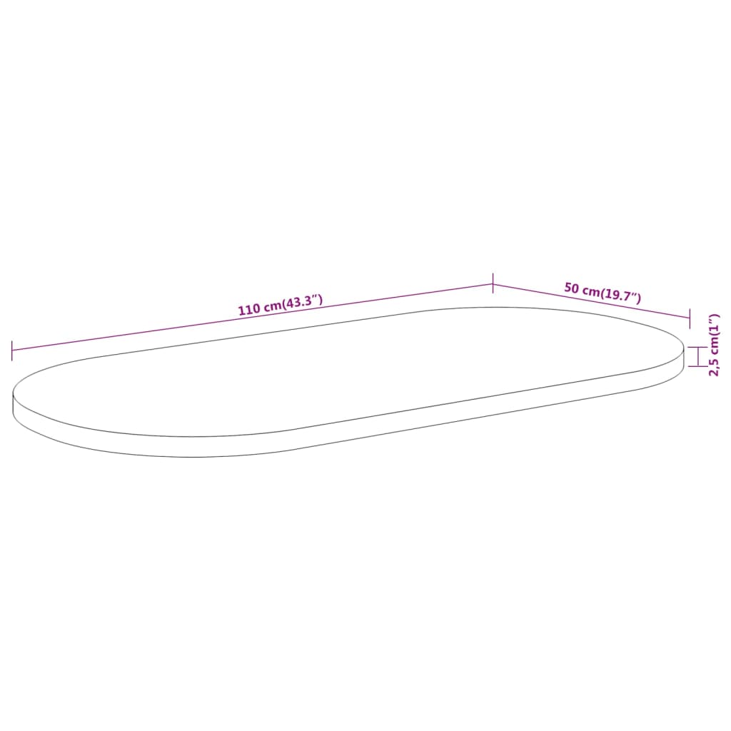 vidaXL Stolová doska 110x50x2,5 cm oválna masívna akácia