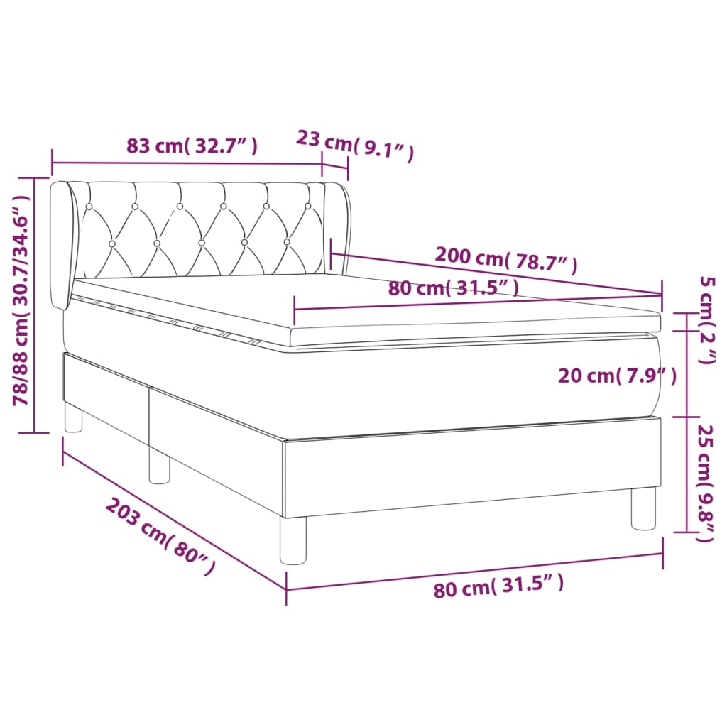 vidaXL Posteľný rám boxsping s matracom krémový 80x200 cm látka