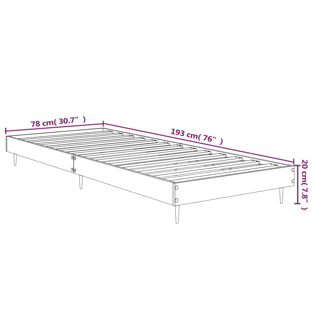 vidaXL Posteľný rám bez matraca hnedý dub 75x190 cm kompozitné drevo