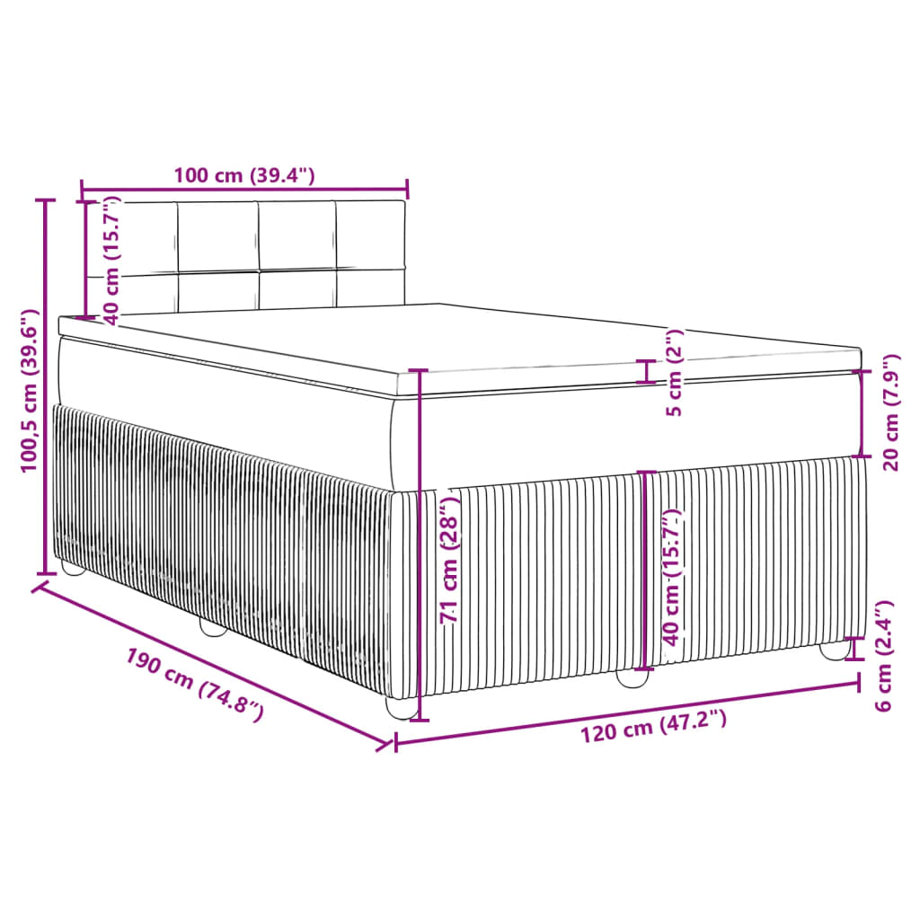 vidaXL Boxspring posteľ s matracom, tmavosivá 120x190 cm, látka