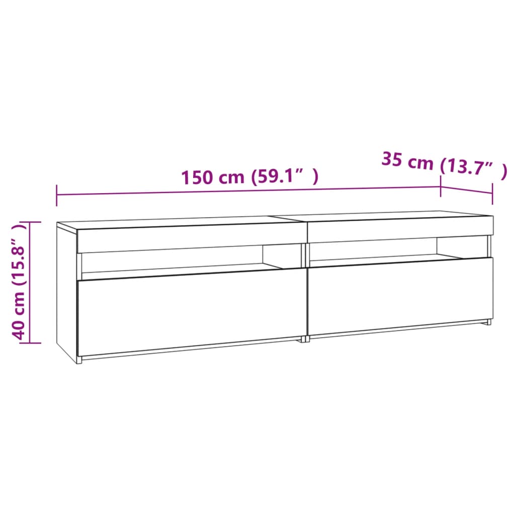 vidaXL TV skrinky 2 ks s LED svetlami betónové sivé 75x35x40 cm