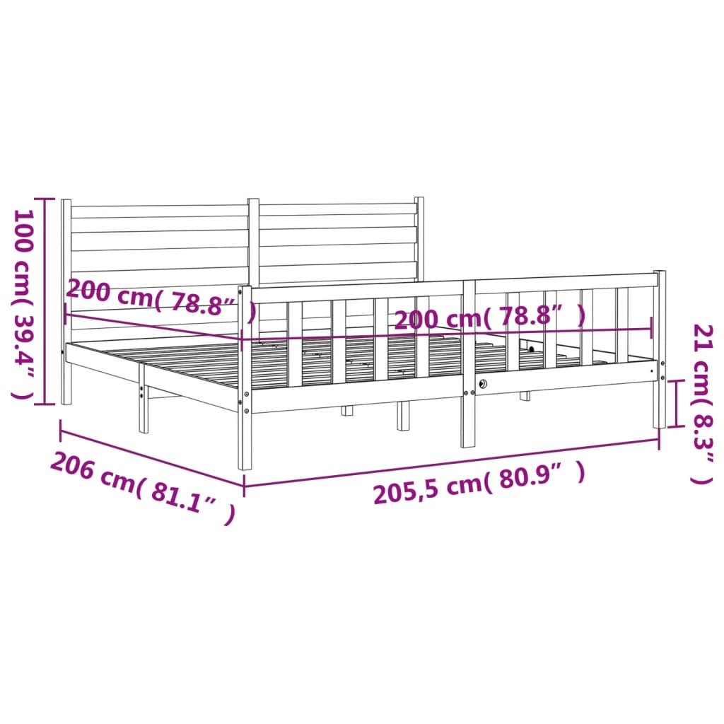 vidaXL Posteľný rám s čelom biely 200x200 cm masívne drevo