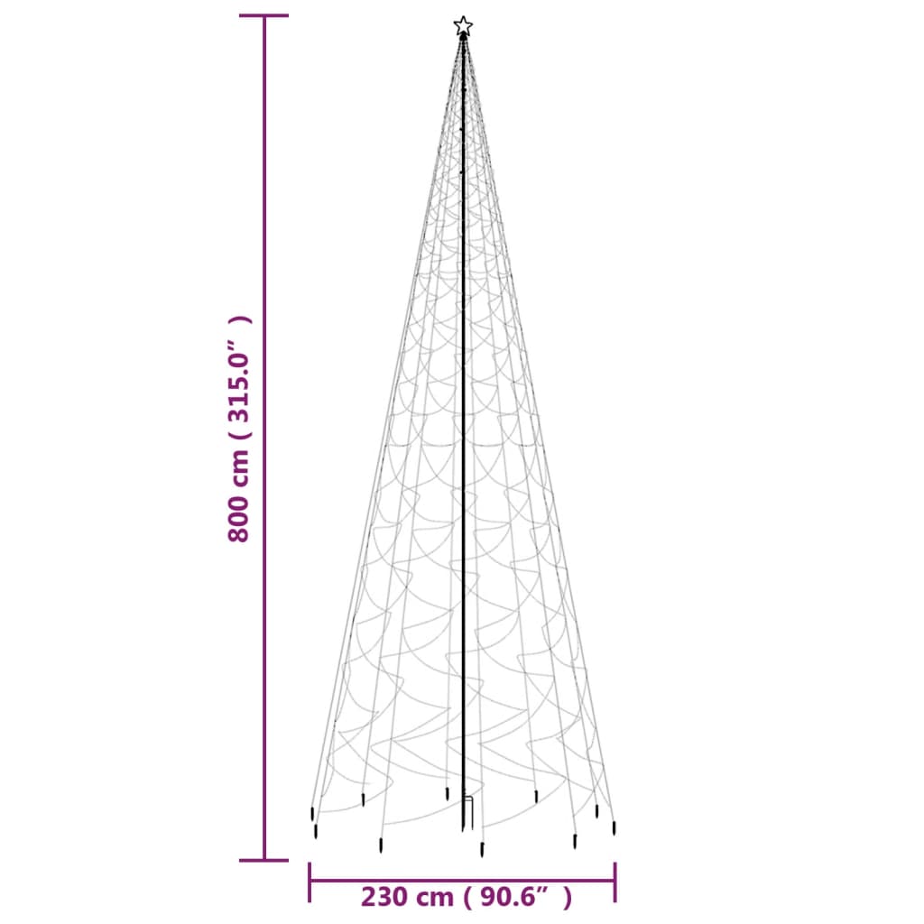 vidaXL Vianočný stromček so špicom 3000 teplých bielych LED 800 cm