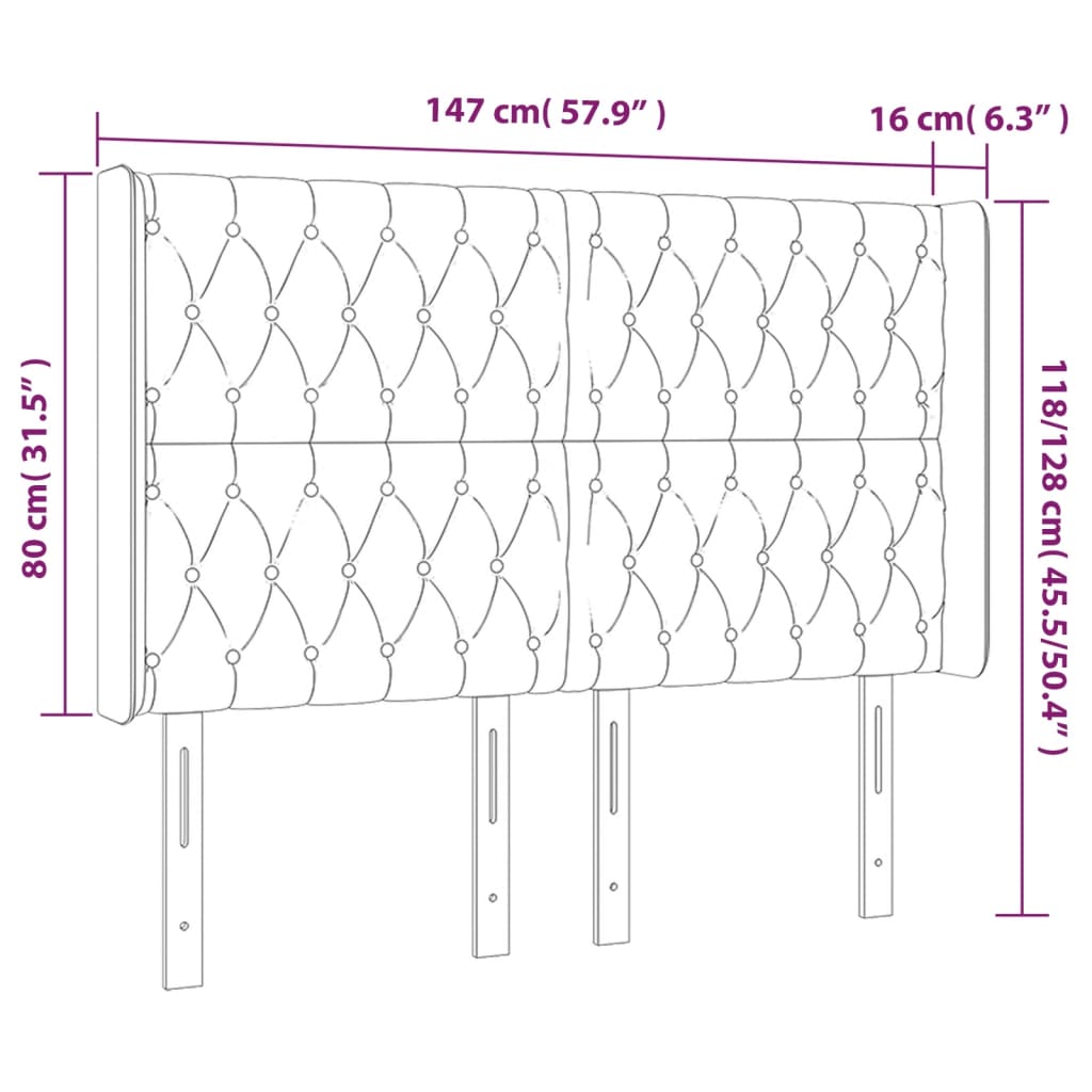 vidaXL Čelo postele s LED tmavohendé 147x16x118/128 cm látka