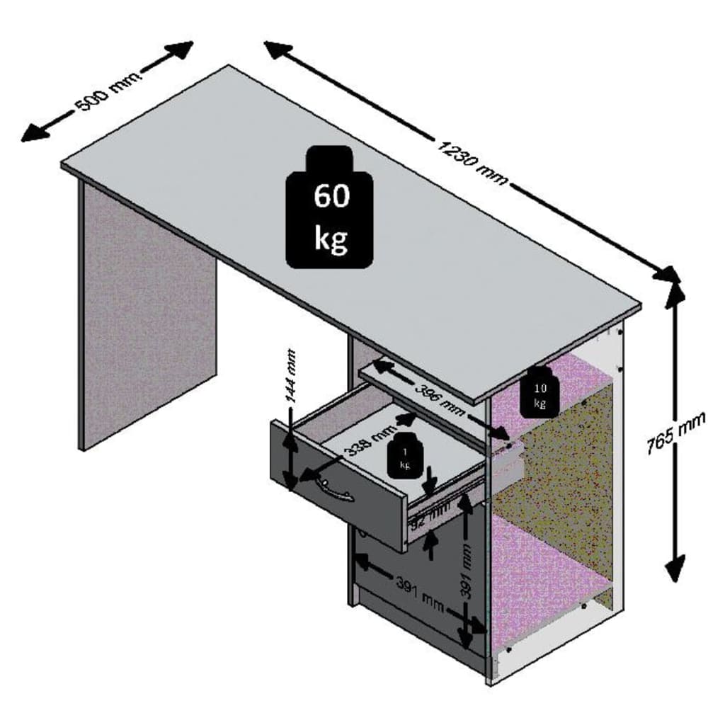 FMD Stôl s 1 zásuvkou 123x50x76,5 cm dubovo-biely