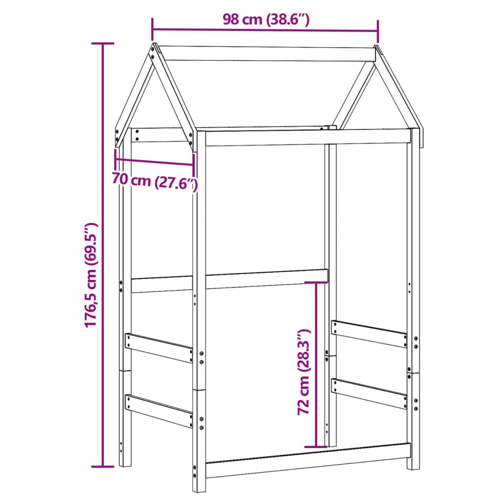 vidaXL Strecha na detskú posteľ voskovohnedá 98x70x176,5 cm borovica