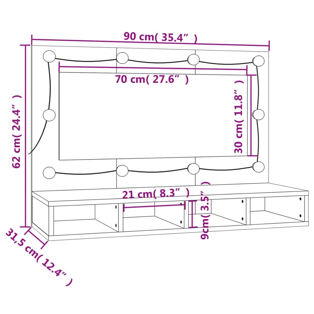 vidaXL Zrkadlová skrinka s LED čierna 90x31,5x62 cm