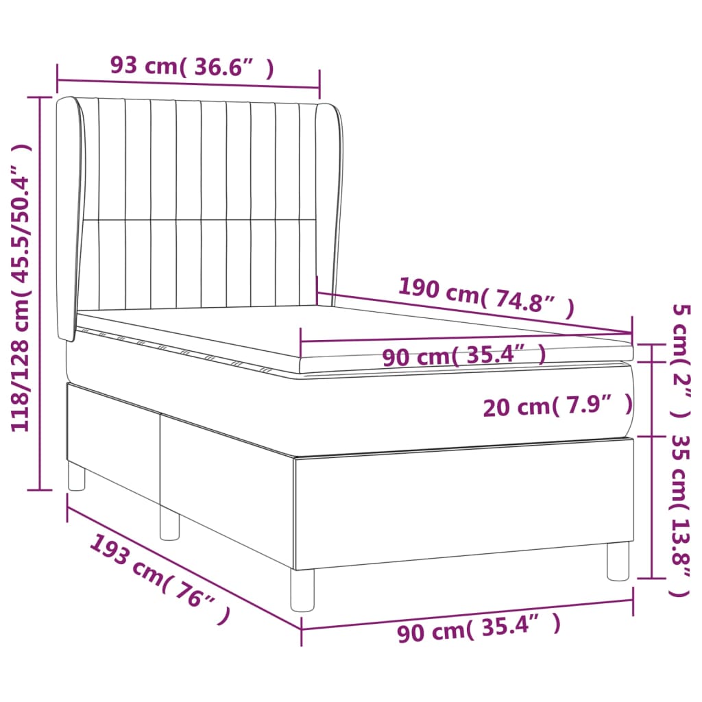 vidaXL Posteľný rám boxspring s matracom sivohnedý 90x190 cm látka