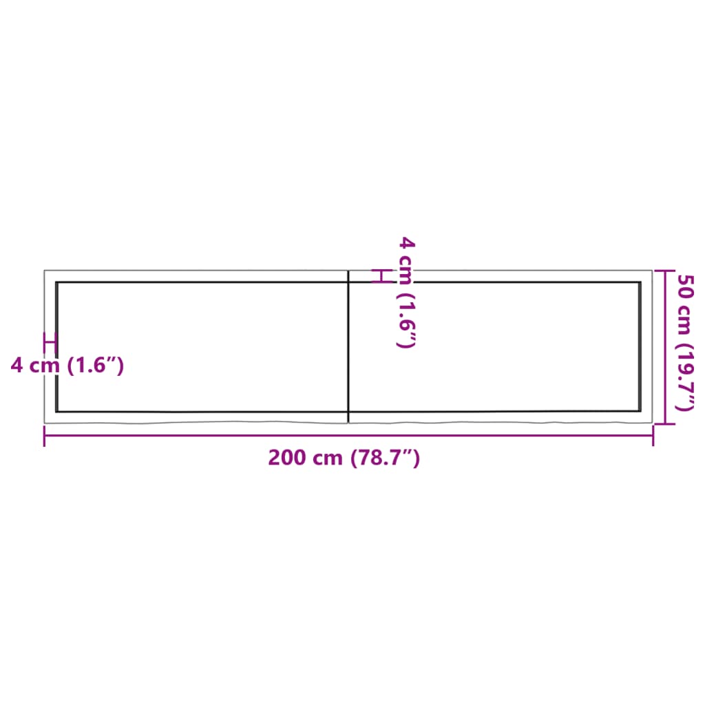 vidaXL Nástenná polica tmavohnedá 200x50x(2-6)cm ošetrený dubový masív