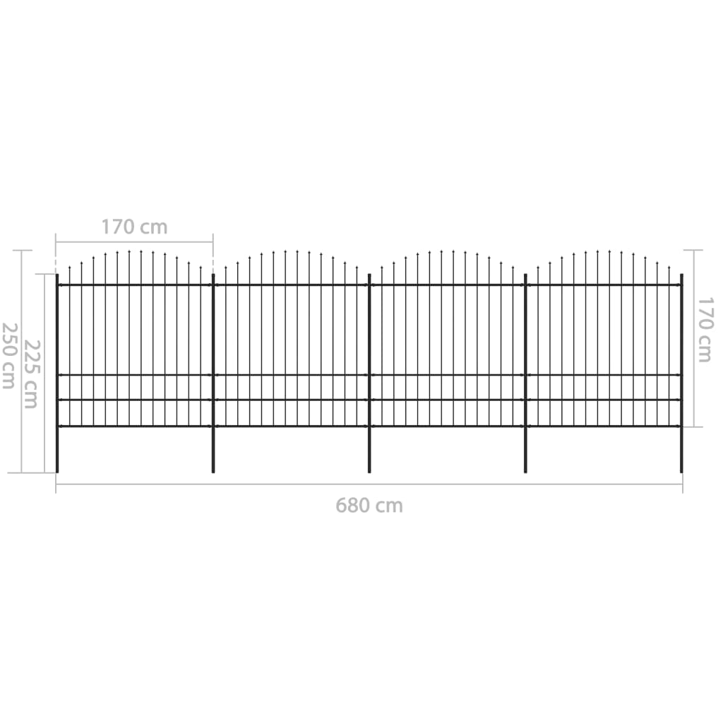 vidaXL Záhradný plot s hrotmi, oceľ (1,75-2)x6,8 m, čierny
