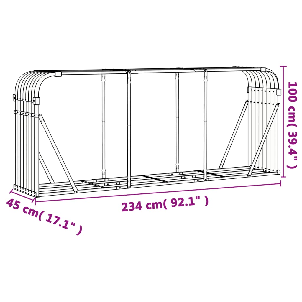 vidaXL Držiak na polená bledosivý 234x45x100 cm pozinkovaná oceľ