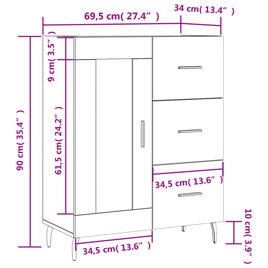 vidaXL Komoda hnedý dub 69,5x34x90 cm kompozitné drevo