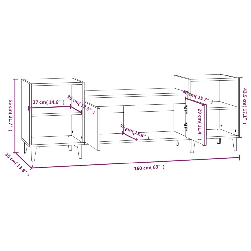 vidaXL TV skrinka dub sonoma 160x35x55 cm spracované drevo