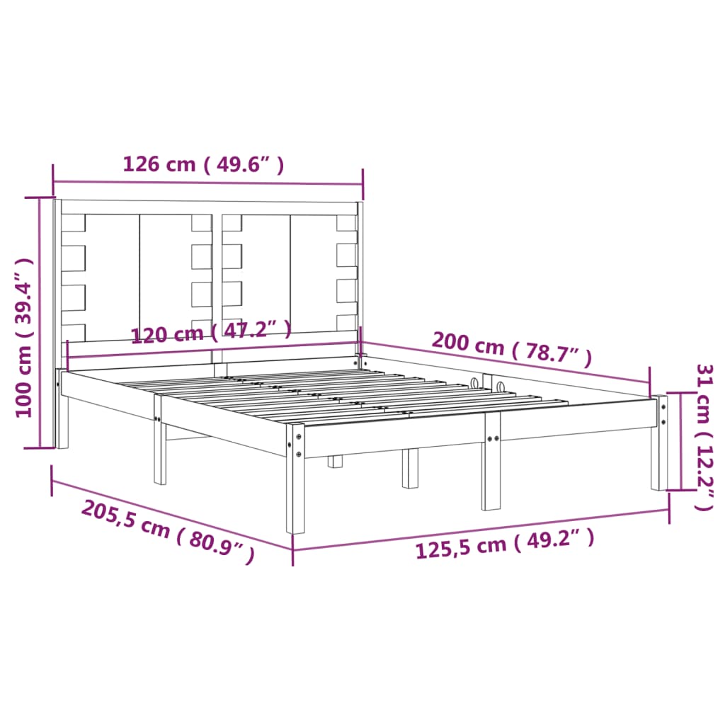 vidaXL Posteľný rám čierny borovicový masív 120x200 cm