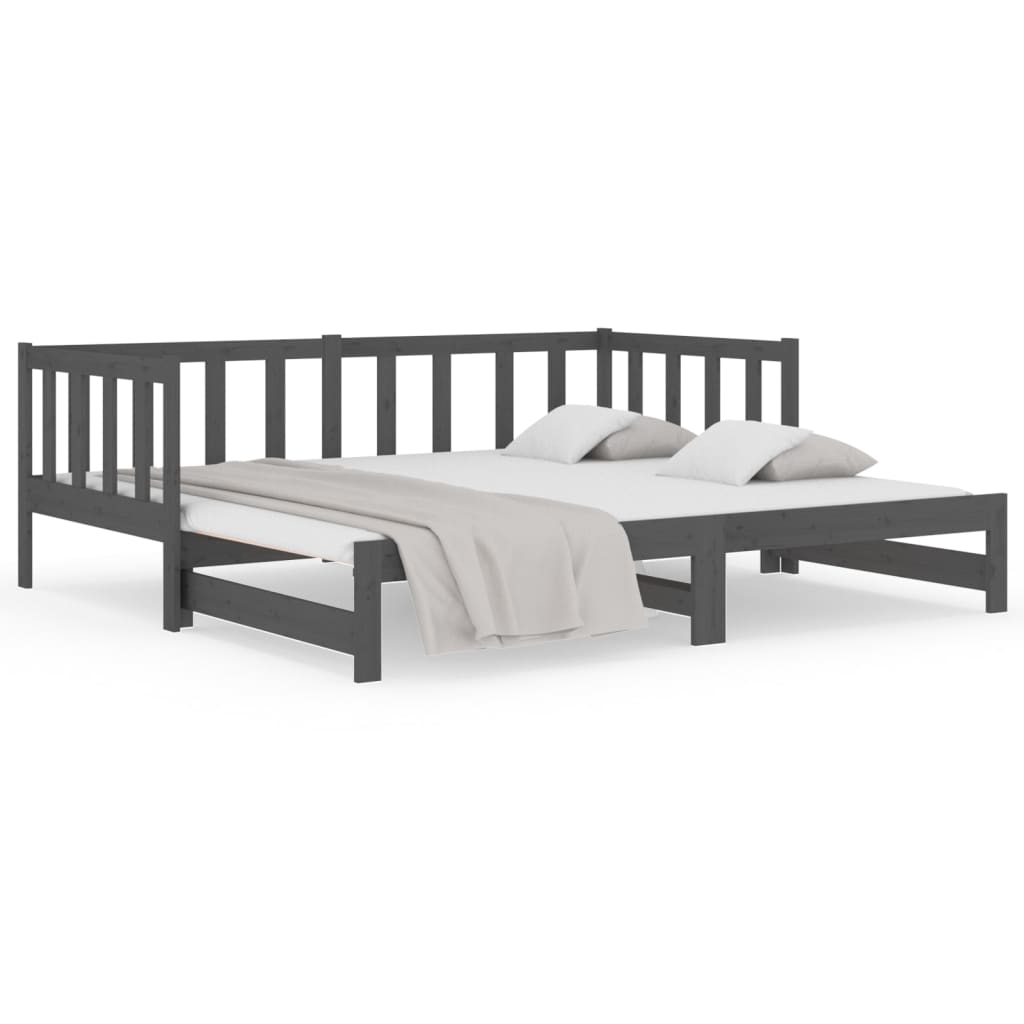 vidaXL Rozkladacia denná posteľ sivá 2x(90x190) cm borovicový masív