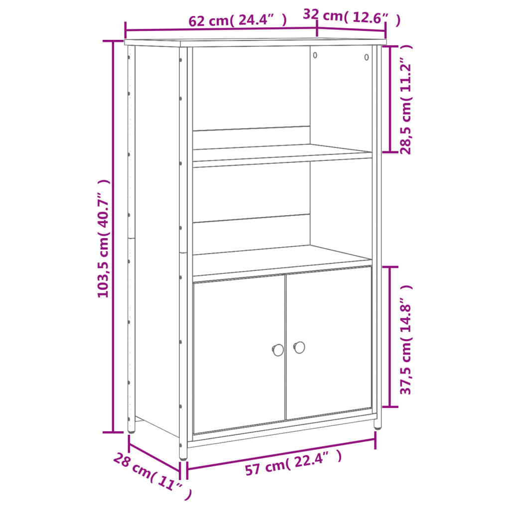 vidaXL Vysoká skrinka dymový dub 62x32x103,5 cm kompozitné drevo