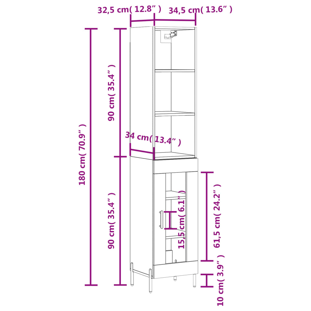 vidaXL Vysoká skrinka biela 34,5x34x180 cm spracované drevo