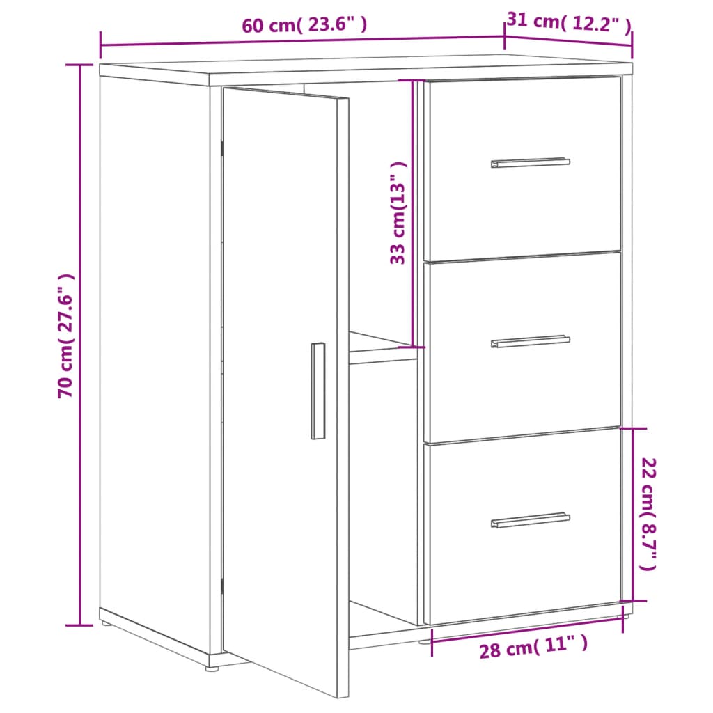 vidaXL Komoda biela 60x31x70 cm kompozitné drevo