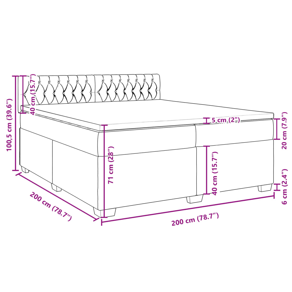 vidaXL Posteľný rám boxsping s matracom ružový200x200 cm zamat