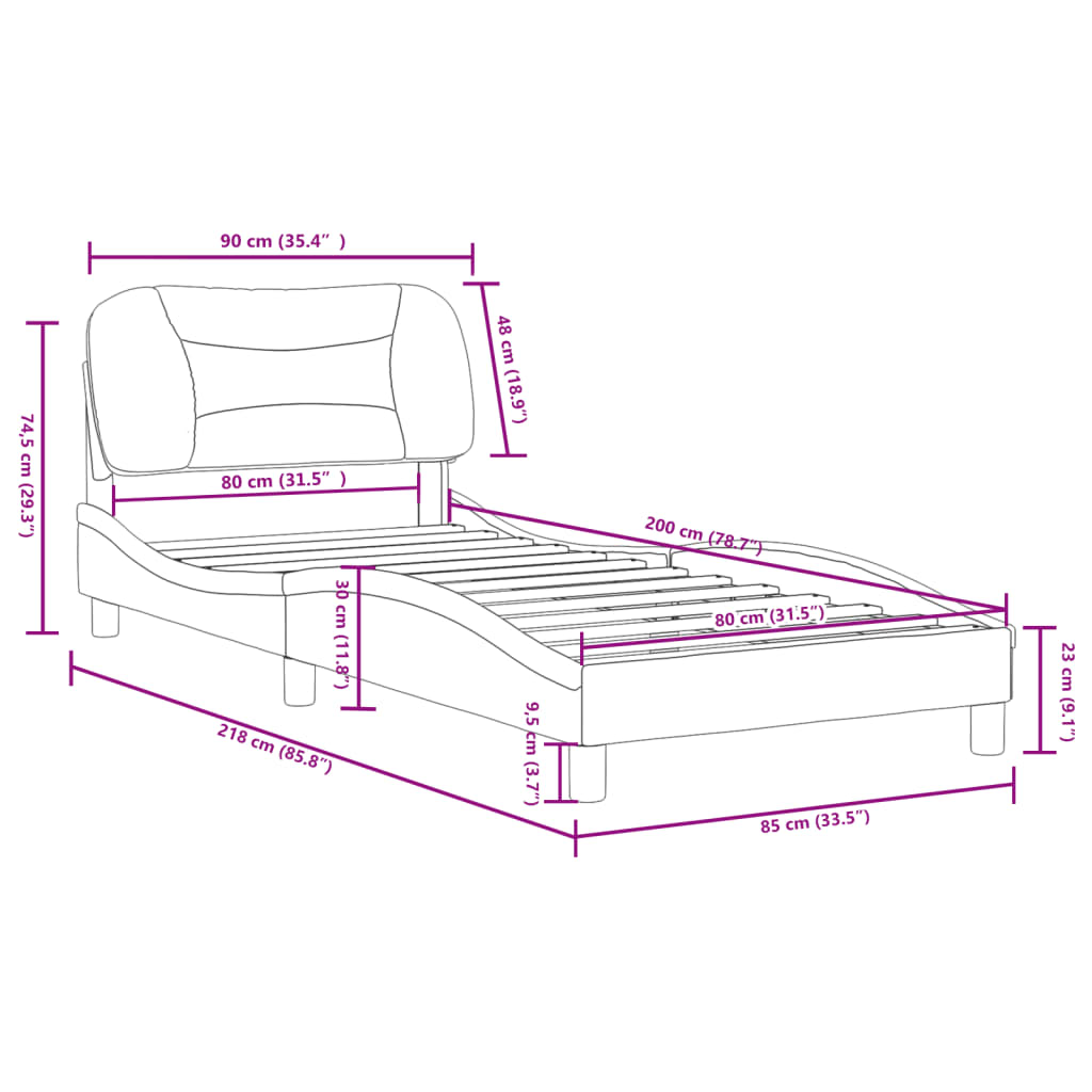 vidaXL Posteľný rám s čelom tmavosivý 80x200 cm látka