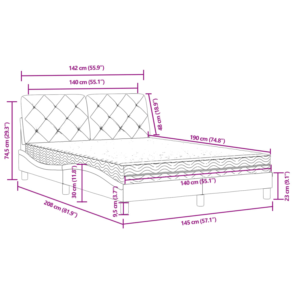 vidaXL Posteľný rám s matracom modrý 140x190 cm zamat