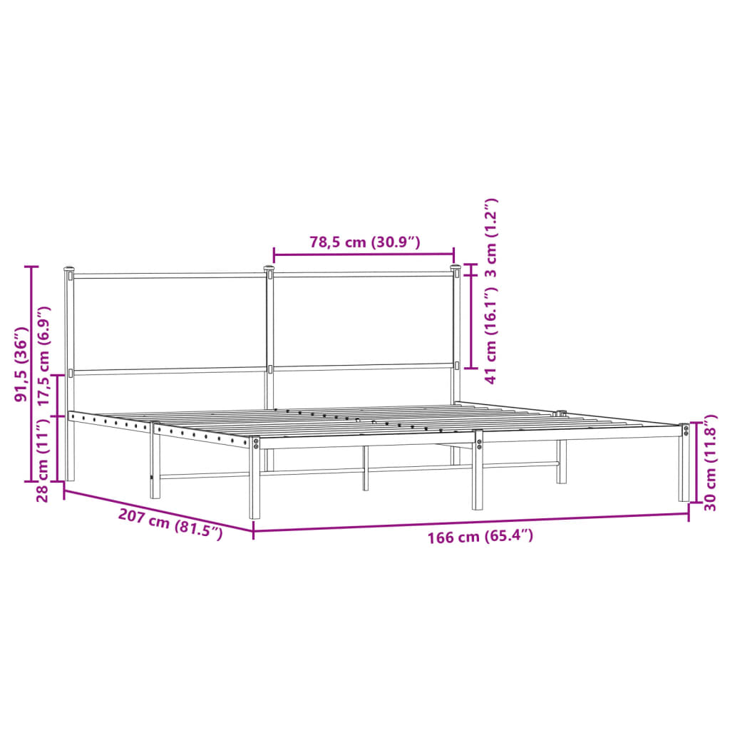 vidaXL Kovový posteľný rám bez matraca dymový dub 160x200 cm