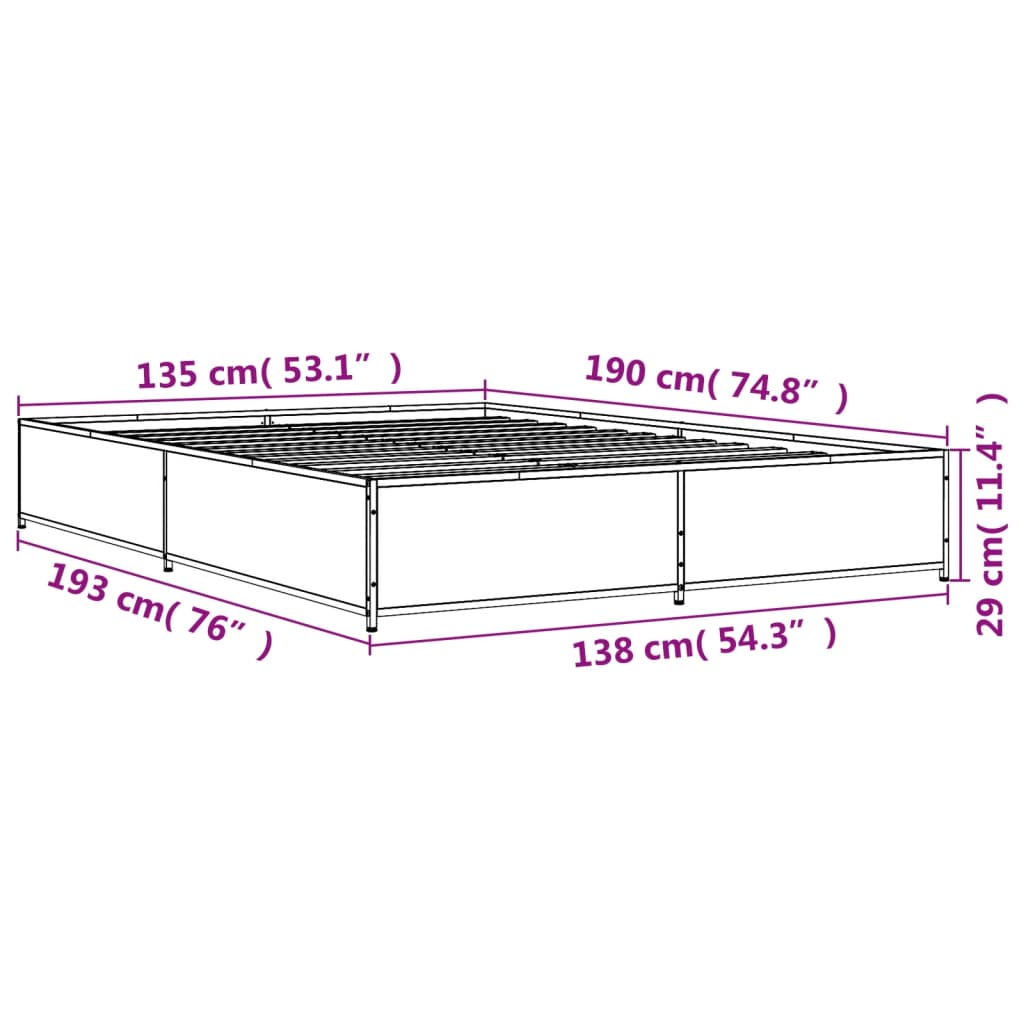 vidaXL Posteľný rám dub sonoma 135x190 cm kompozitné drevo a kov