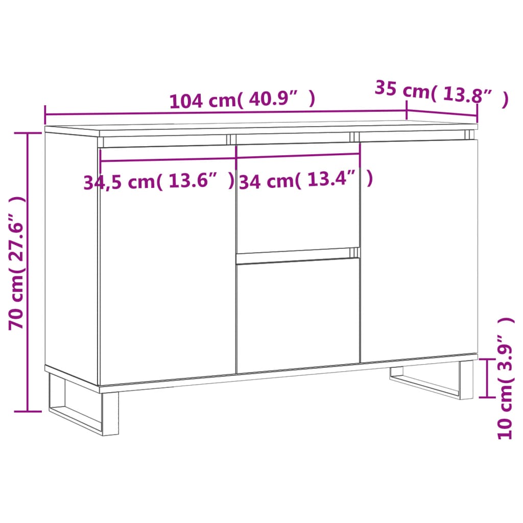 vidaXL Komoda sivý dub sonoma 104x35x70 cm kompozitné drevo