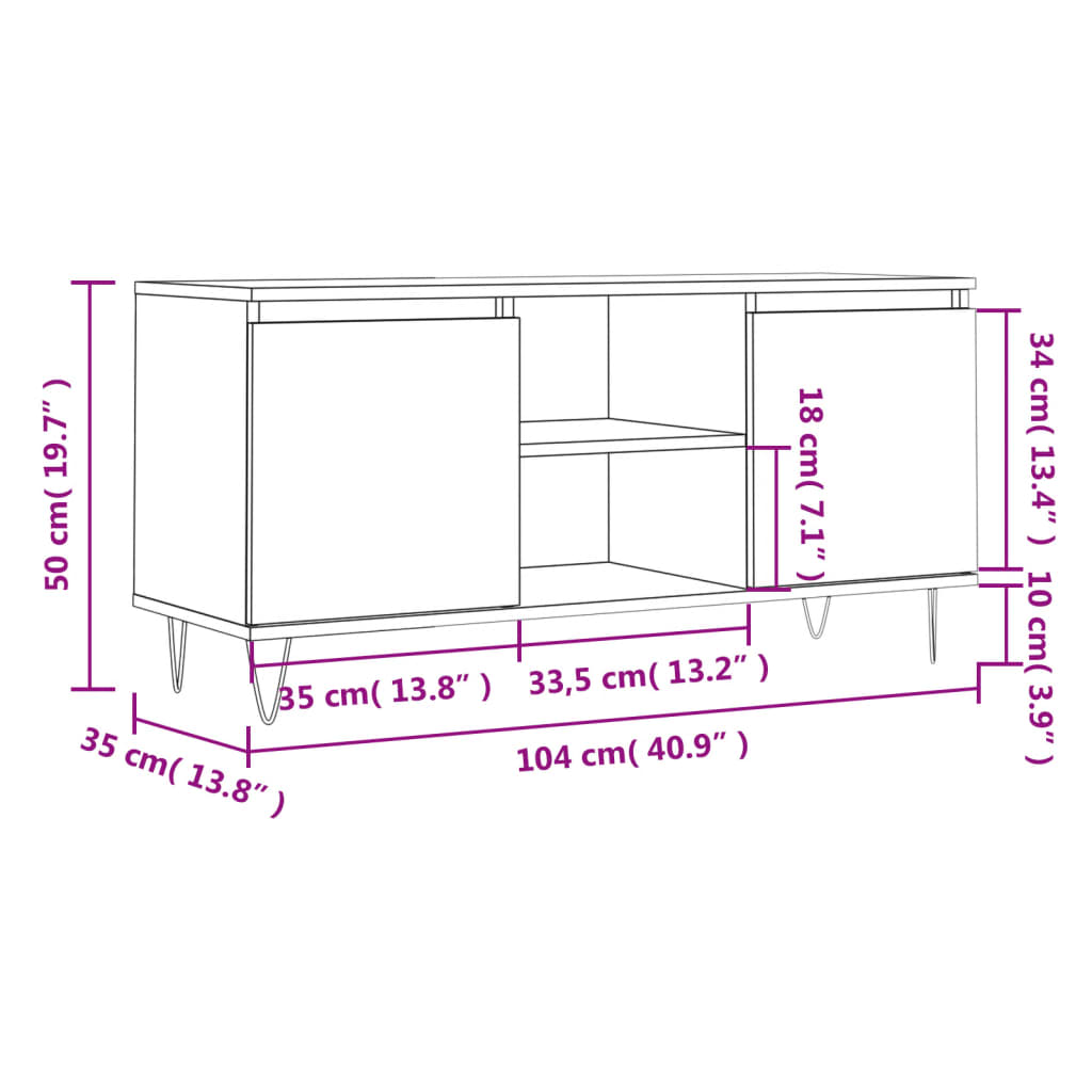 vidaXL TV skrinka dymový dub 104x35x50 cm kompozitné drevo