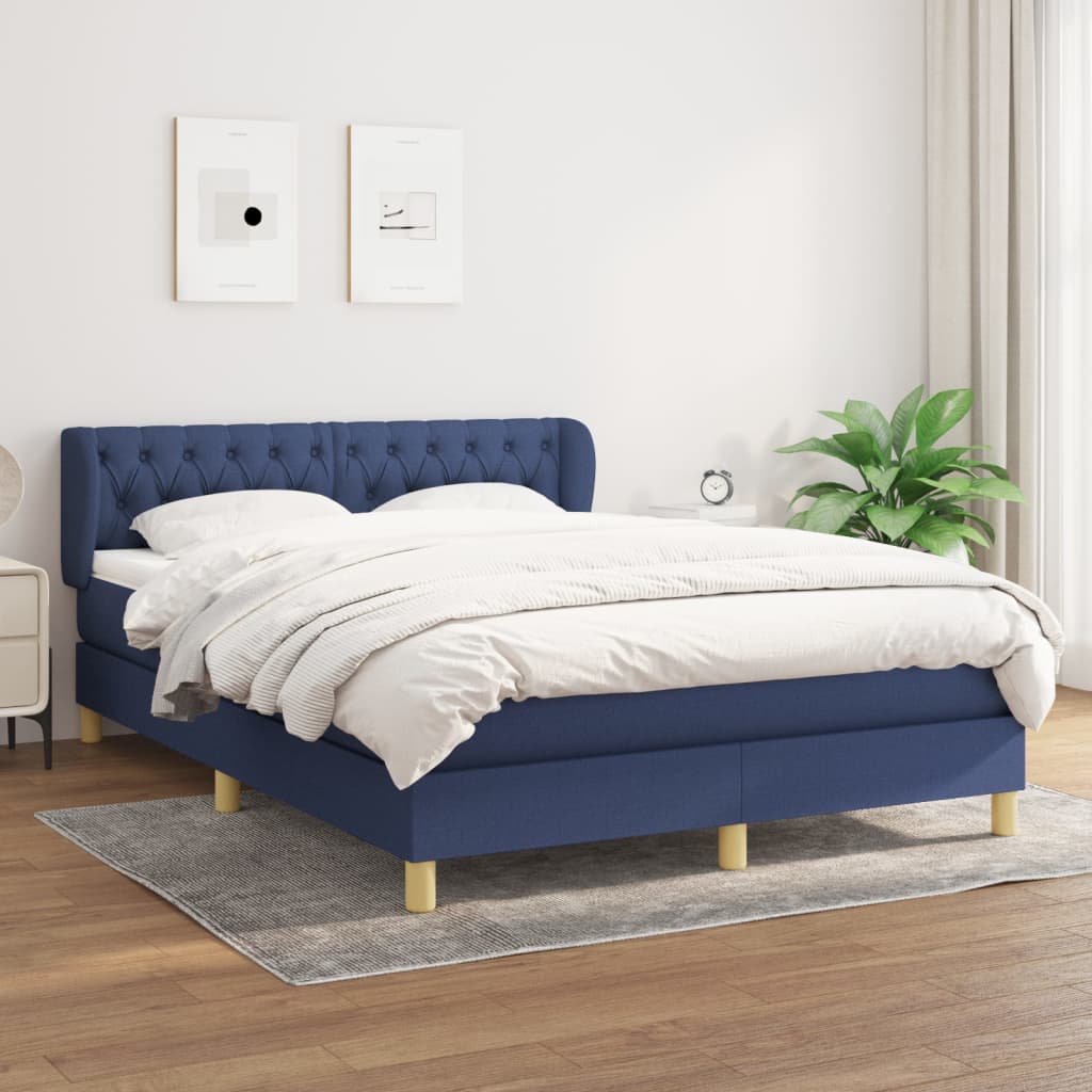 vidaXL Posteľný rám boxspring s matracom modrý 140x200 cm látka