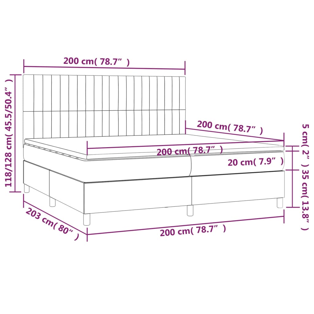 vidaXL Posteľný rám boxsping s matracom bledosivý 200x200 cm zamat