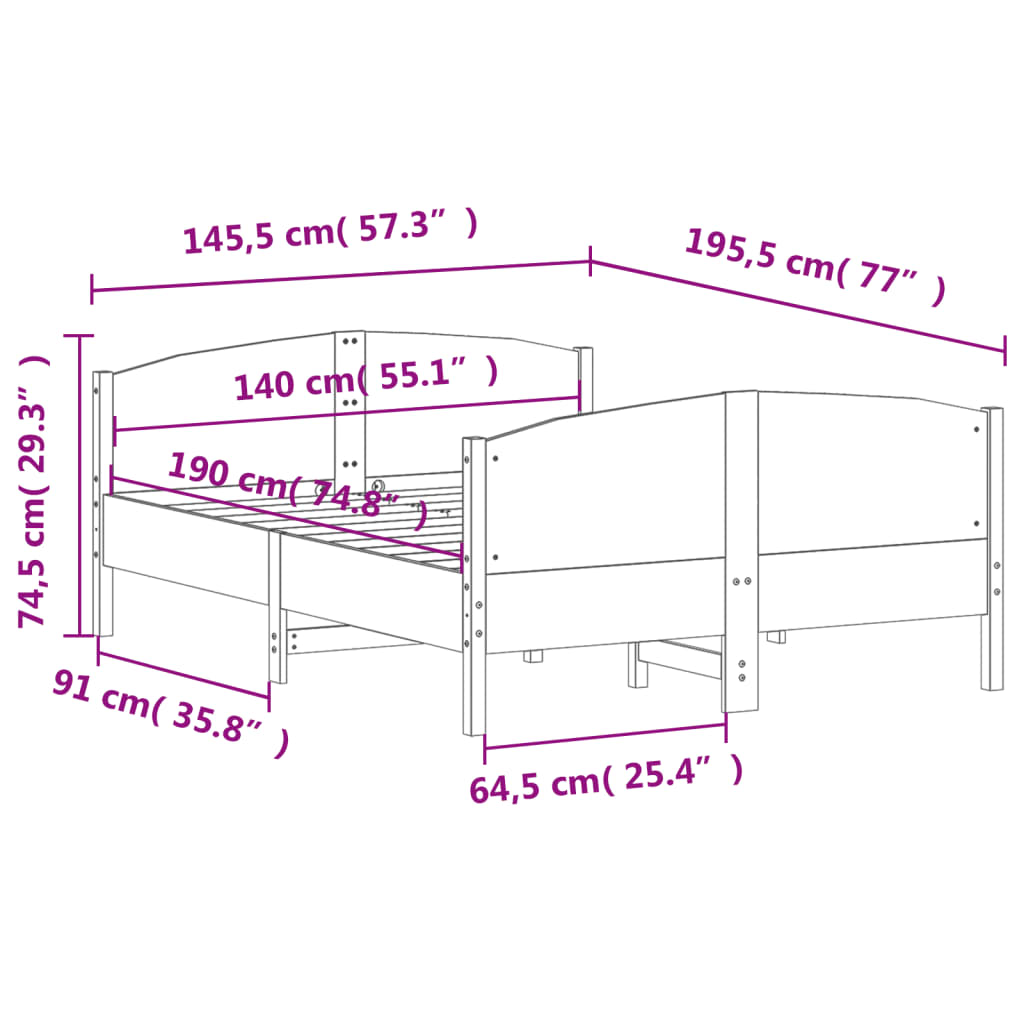 vidaXL Posteľ bez matraca 140x190 cm borovicový masív