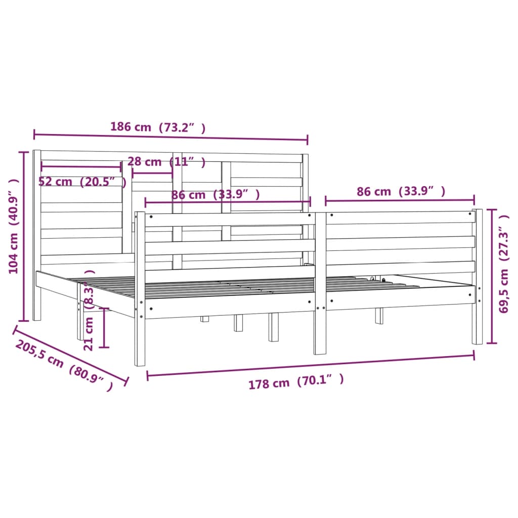 vidaXL Posteľný rám biely masívne drevo 180x200 cm 6FT Super King