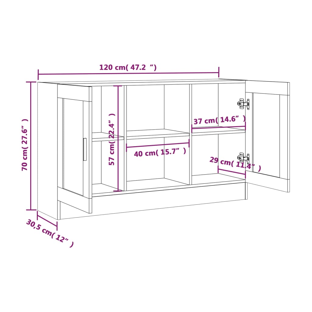 vidaXL Komoda dymový dub 120x30,5x70 cm spracované drevo