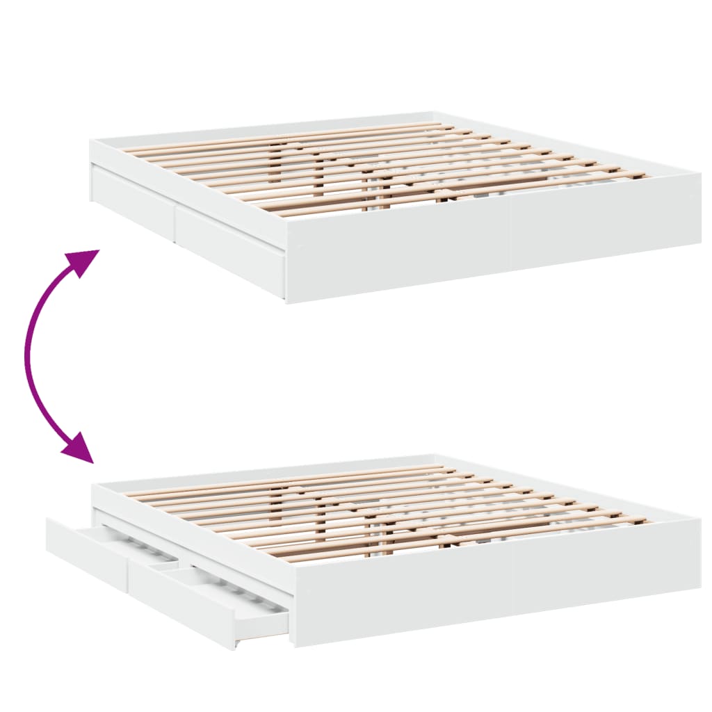 vidaXL Posteľný rám so zásuvkami biely 200x200 cm kompozitné drevo