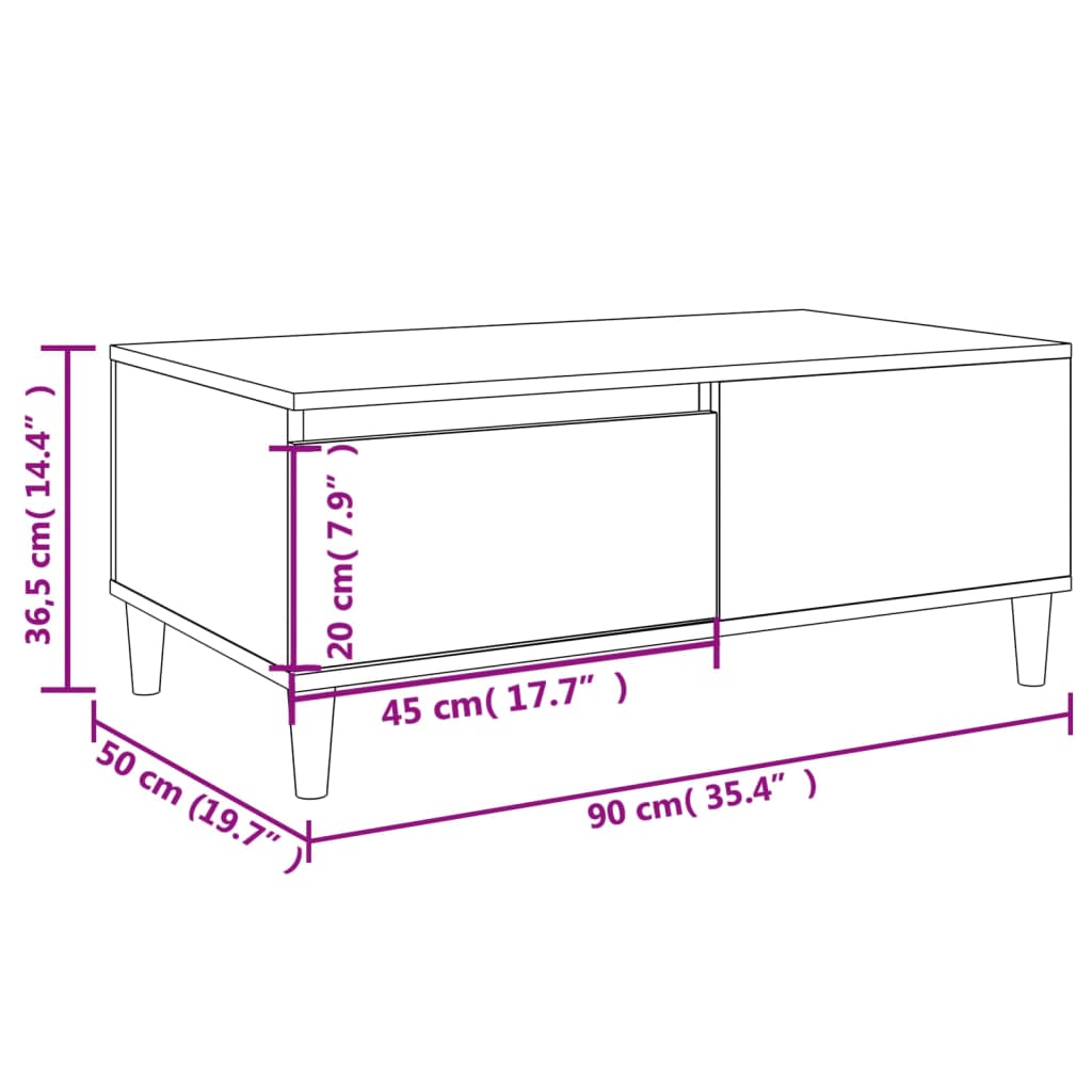 vidaXL Konferenčný stolík čierny 90x50x36,5 cm spracované drevo