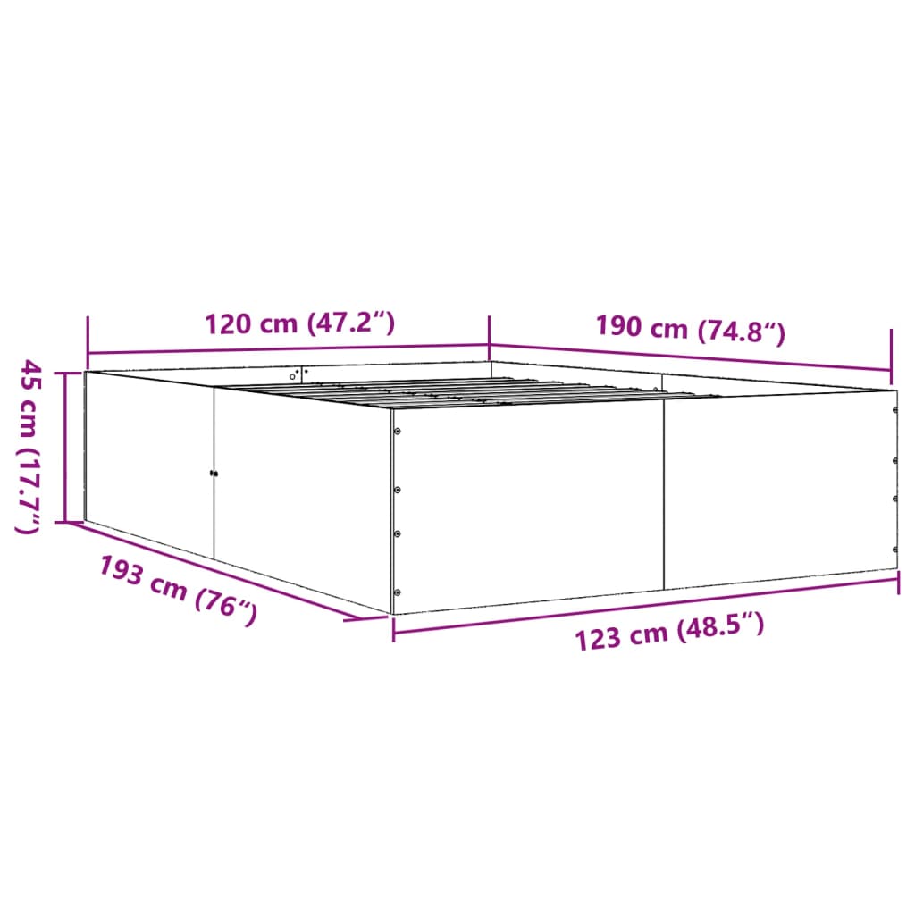 vidaXL Posteľný rám dymový dub 120x190 cm borovicový masív