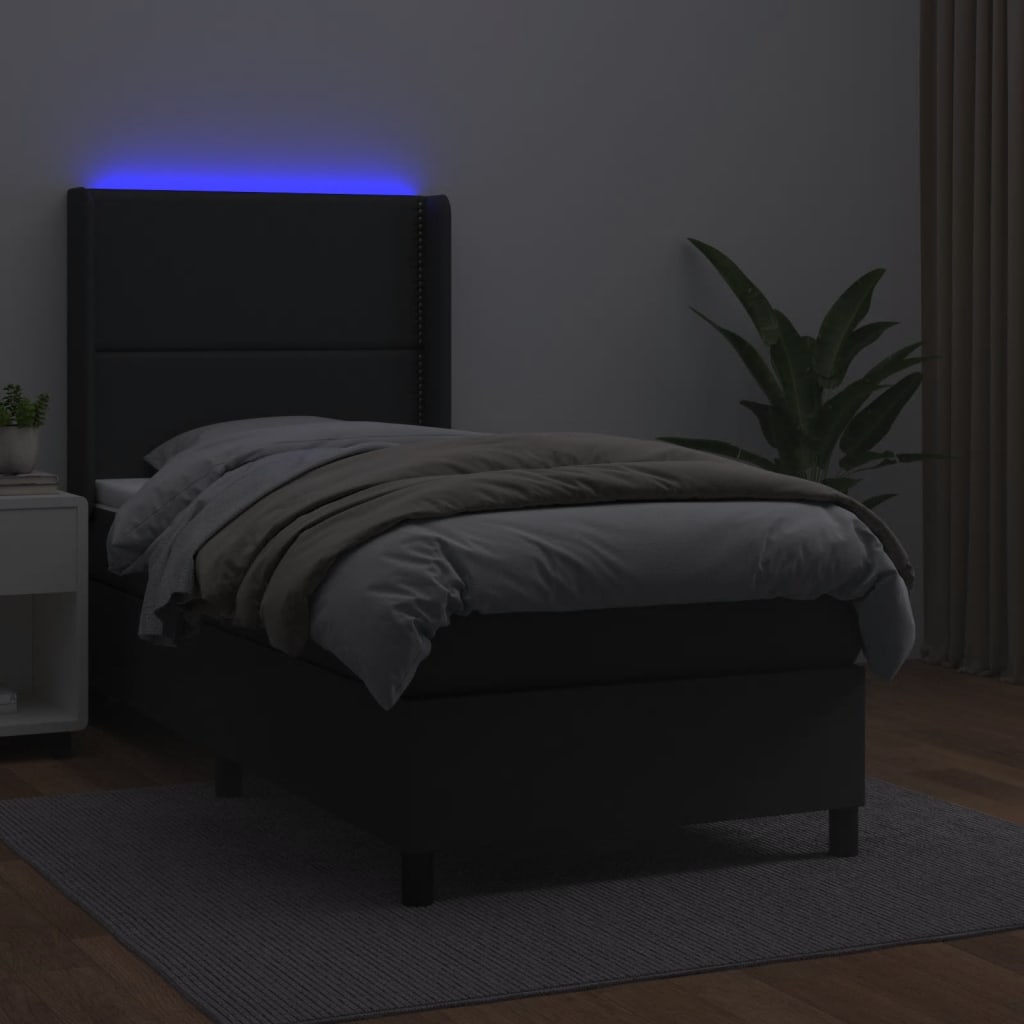 vidaXL Boxspring posteľ s matracom a LED čierna 100x200 cm umelá koža