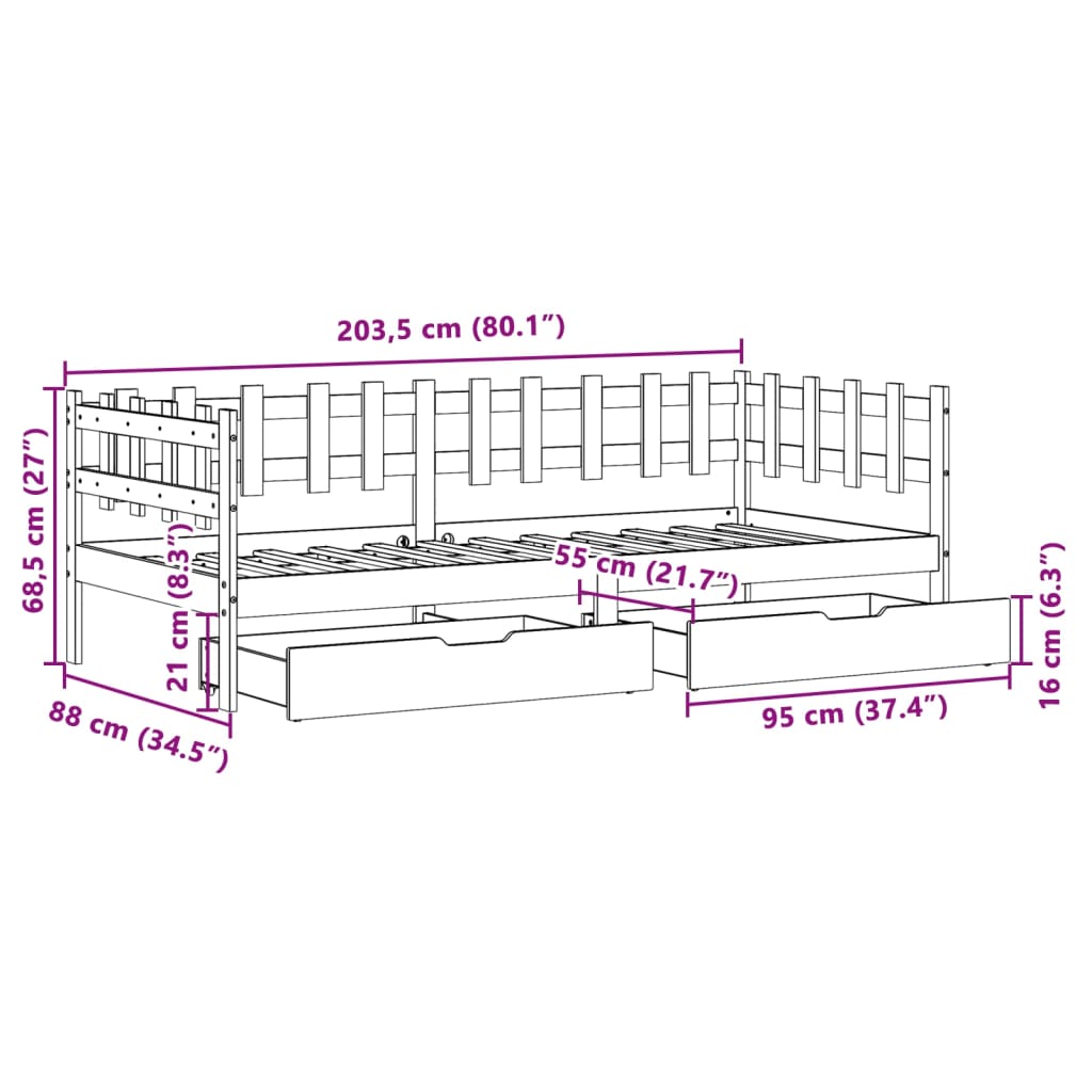 vidaXL Denná posteľ so zásuvkami biela 90x200 cm masívna borovica