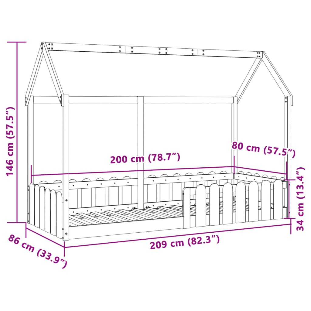 vidaXL Rám detskej postele domček biely 80x200 cm masívna borovica