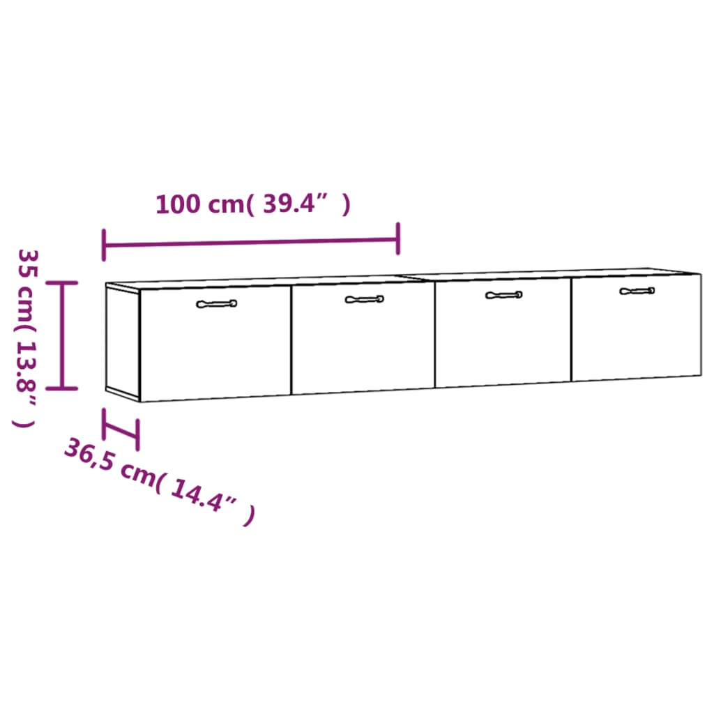 vidaXL Nástenné skrinky 2 ks biele 100x36,5x35 cm spracované drevo