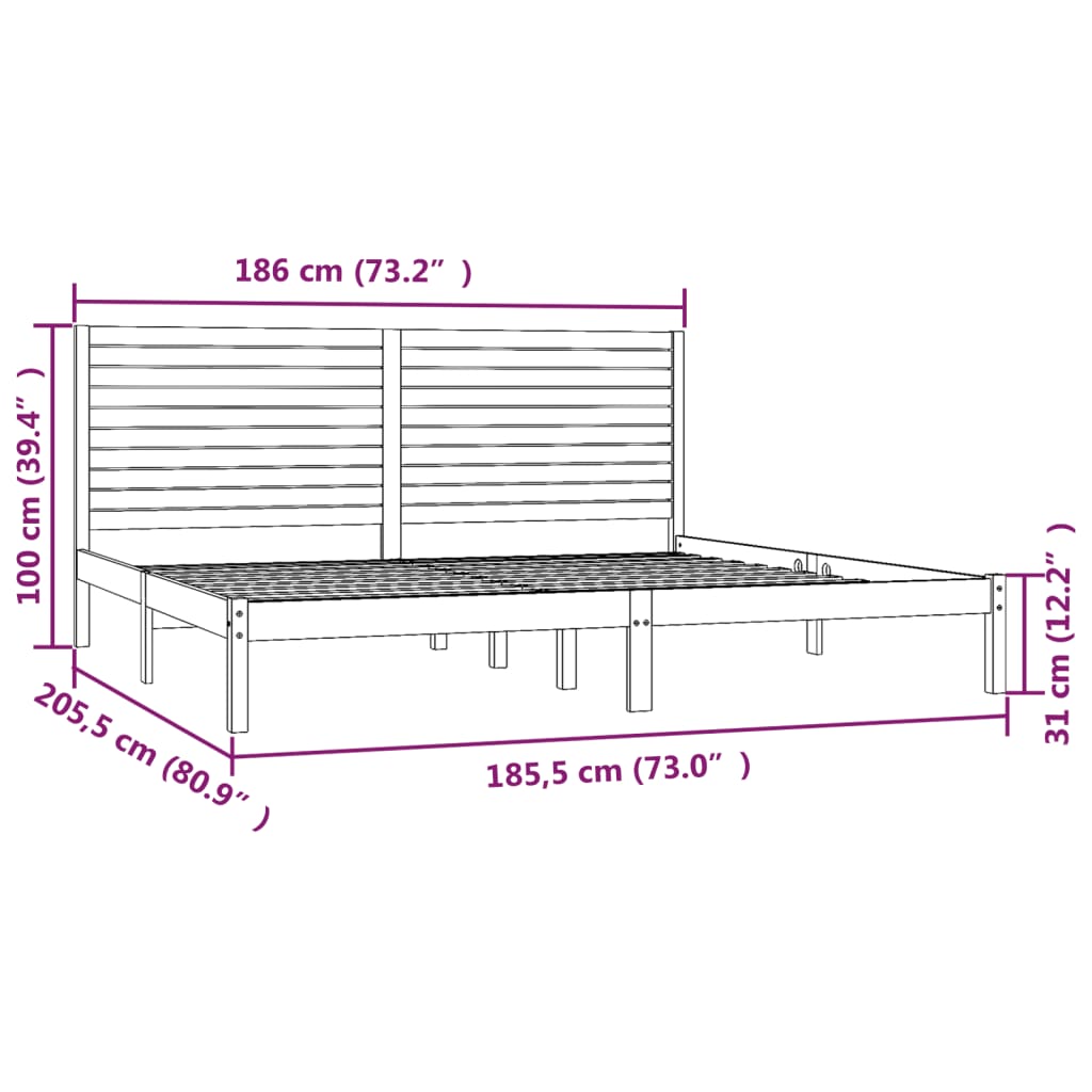 vidaXL Posteľný rám biely masívne drevo 180x200 cm 6FT Super King